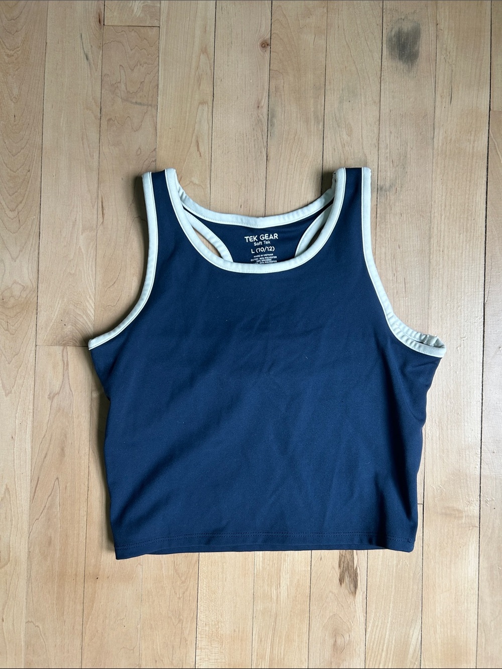 tek gear Navy Tank Top with Cream Trim - Juniors Crop Tank